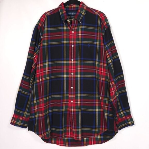 RALPH LAUREN Men's BLAKE Shirt LARGE Plaid Cotton Multicolor Button Down Flannel